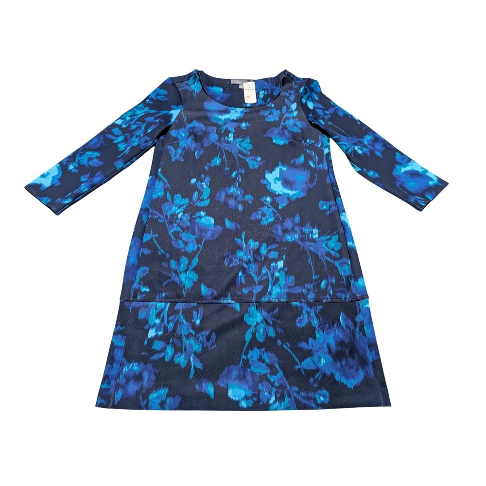 Daisy Fuentes Blue Floral Shift Dress Long Sleeve Evening Blue Combo Small NWT
